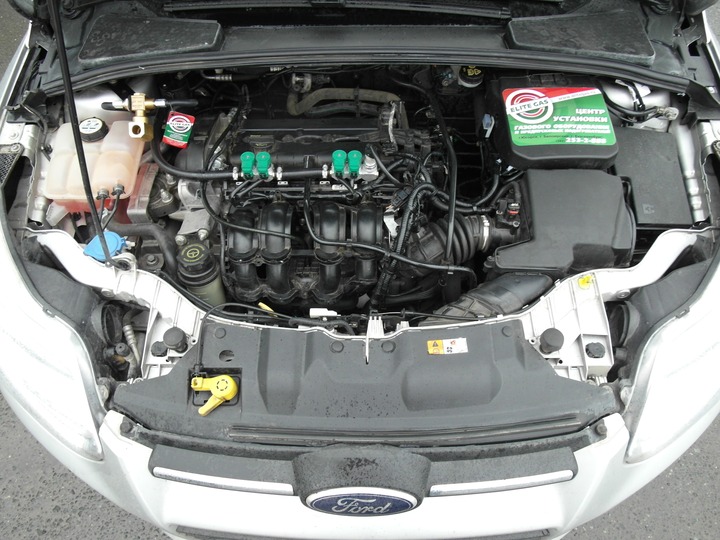 Подкапотная компоновка, двигатель Duratec Ti VCT 1.6 105 л.с., ГБО Zavoli Bora CNG, Ford Focus 3