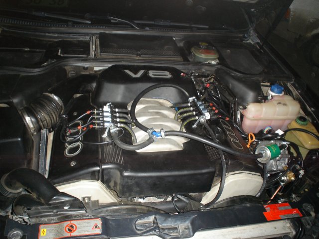 Подкапотная компоновка газового оборудования на Audi A8 4.2L V8